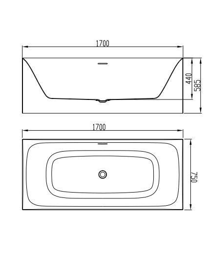 Str&oslash;mberg Turin firkantet fritst&aring;ende badekar 1700 x 750 mm