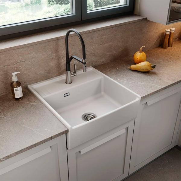 Lavabo Kentro 60 køkkenvask i porcelæn - Hvid/krom Lavabo Kentro 60 køkkenvask i porcelæn - Hvid/krom