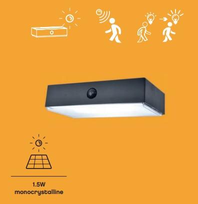 Lutec Fadi Solar udend&oslash;rs v&aelig;glampe m/solceller og sensor - Mat sort