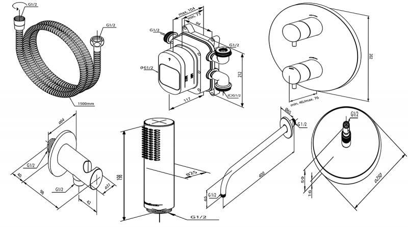 Damixa Silhouet komplet brusesystem til indbygning - Børstet grafitgrå Damixa Silhouet komplet brusesystem til indbygning - Børstet grafitgrå