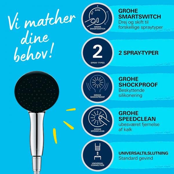 Grohe Vitalio Start 110 h&aring;ndbruser 2 sprays inkl. bruseslange