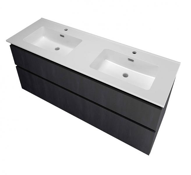 Sanibell Proline 140 møbelsæt m/asymmetriske skuffer og dobbeltvask - Sort eg Sanibell Proline 140 møbelsæt m/asymmetriske skuffer og dobbeltvask - Sort eg