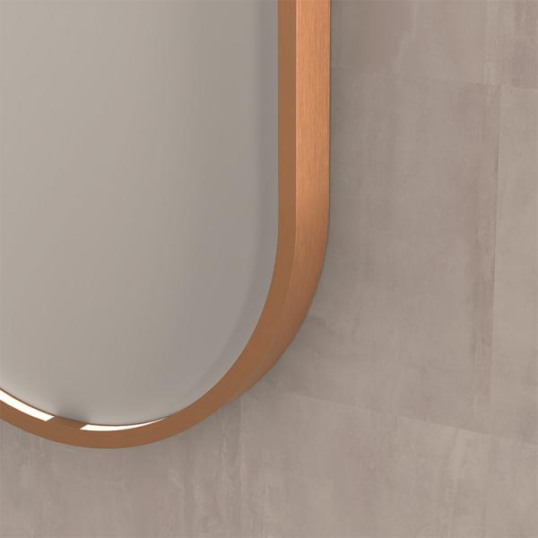 Sanibell Ink SP28 ovalt spejl m/lys, varme og sensor 40 x 80 cm - B&oslash;rstet kobber