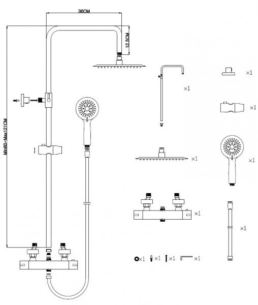 Nortiq komplet brusesystem &Oslash;22 - B&oslash;rstet messing