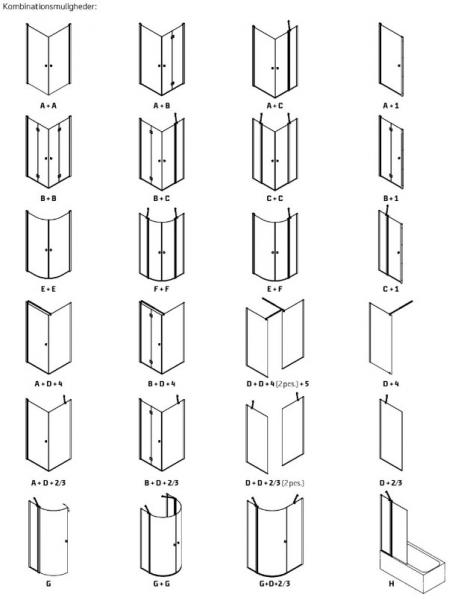 Dansani Match B+B bruseniche m/folded&oslash;re - 70x70 cm - Klar glas/mat krom
