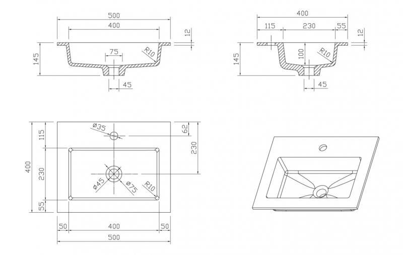 Cass&oslash;e Como 50 h&aring;ndvask t/v&aelig;g m/stel og hylde - B&oslash;rstet messing