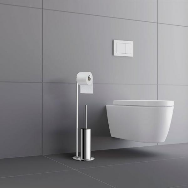 Smedbo Outline holder til toiletpapir og toiletb&oslash;rste til gulv - Poleret st&aring;l