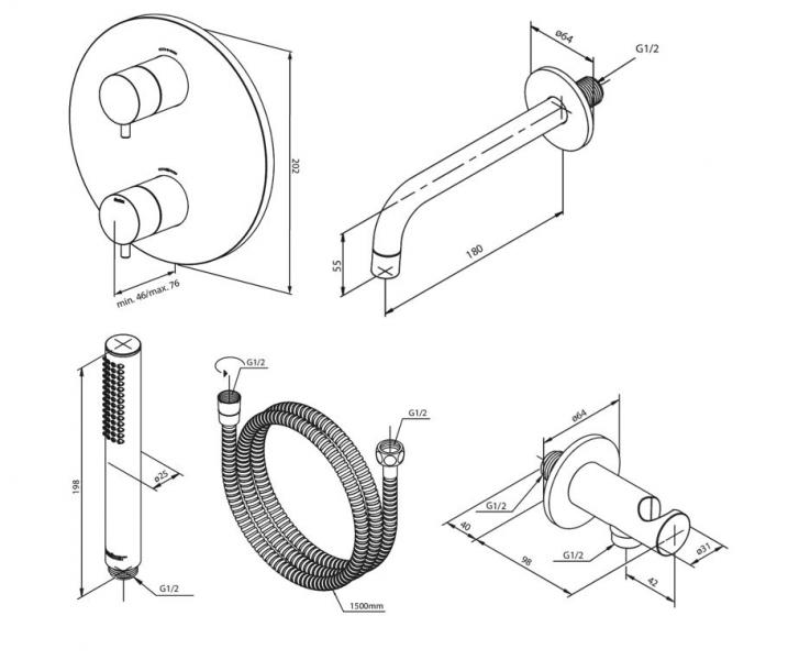 Damixa Silhouet komplet indbygningspakke til badekar � B&oslash;rstet messing