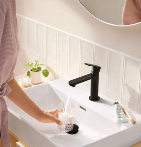 hansgrohe Rebris S 110 h&aring;ndvaskarmatur m/CoolStart u/bundventil - Mat sort