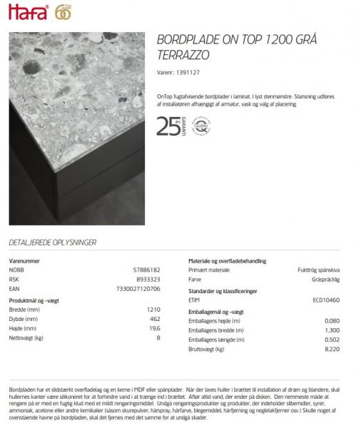 Badev&aelig;relse makeover - 121 cm bordplade m/vask og mat sort armatur