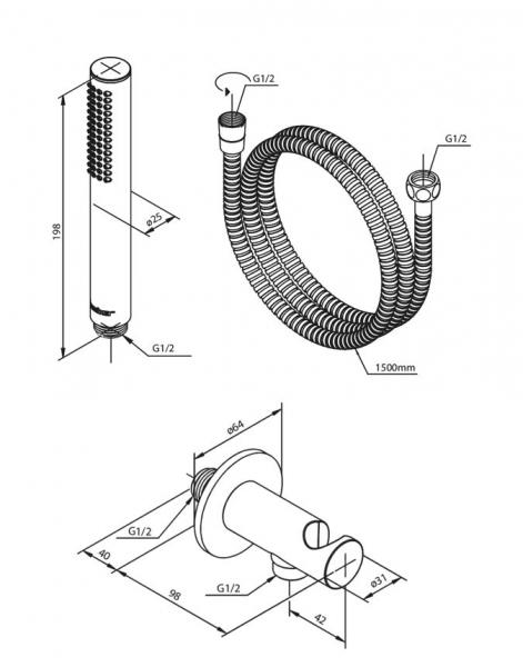 Damixa Silhouet komplet brusesystem til indbygning/loft - B&oslash;rstet kobber