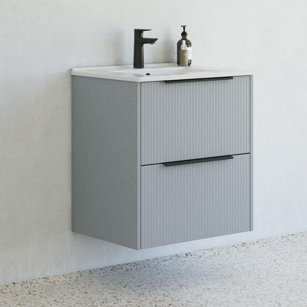 Dansani Mido+ Classic 61 m&oslash;bels&aelig;t m/Amber vask og 2 skuffer - Striber/mat lysebl&aring;